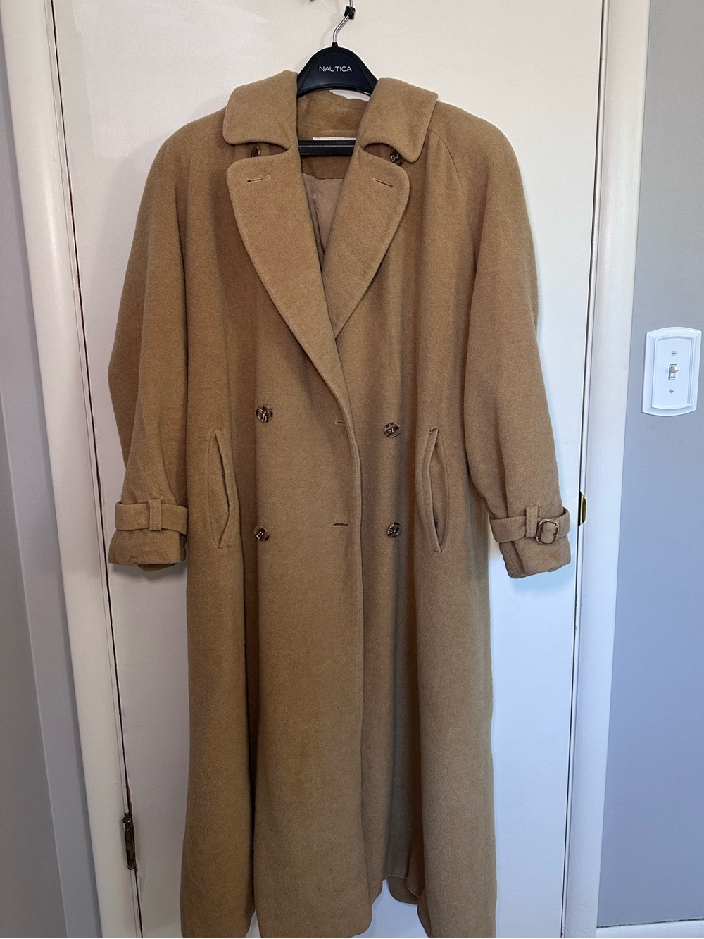 Vintage 70s Calvin Klein 100% Camel Hair Trench Coat Buckle Cuff ILGWU Sz 8